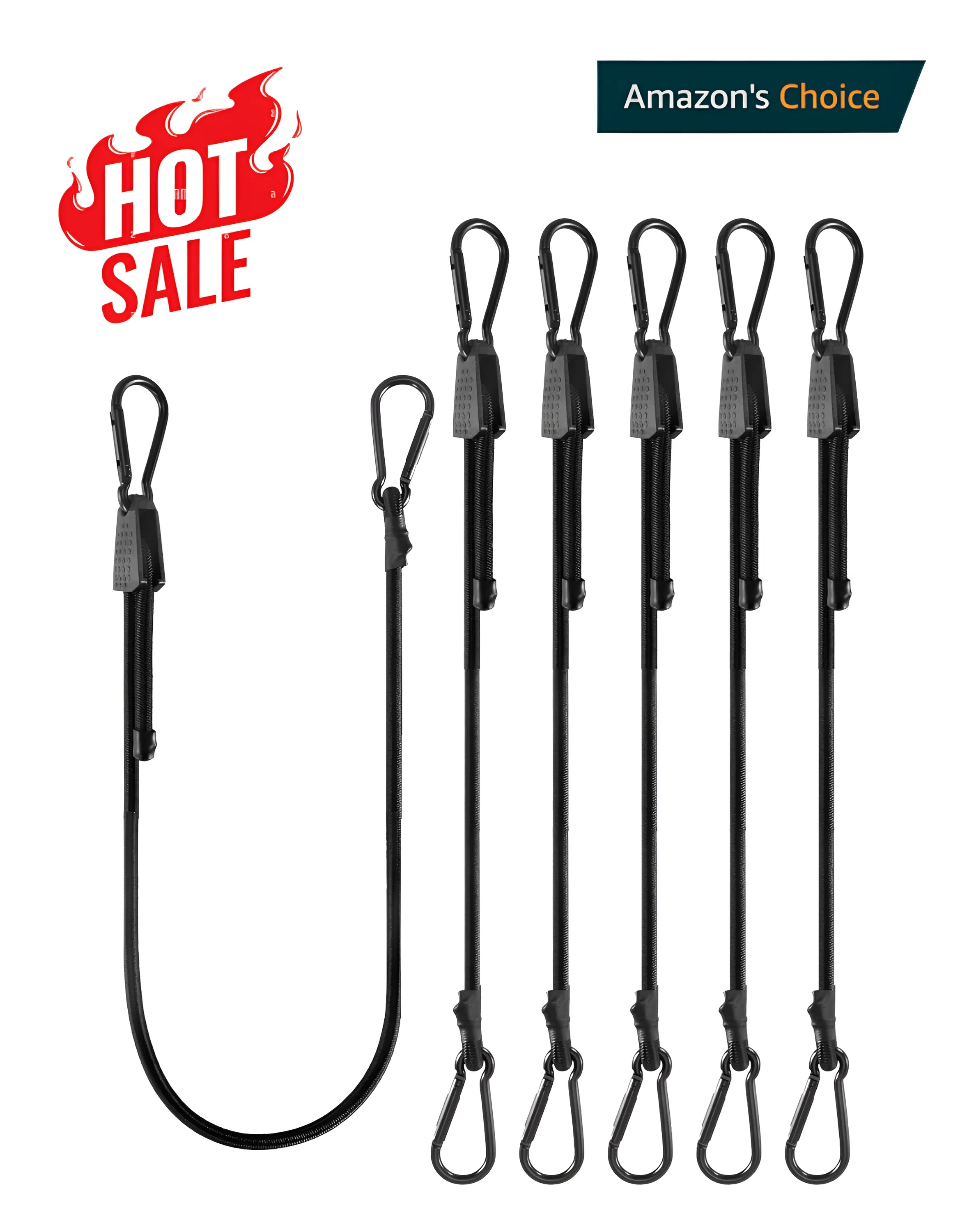 LuckyStraps Adjustable Carabiner Bungee Cords with Hooks (8 Pieces) – the ultimate cargo solution with supercharged stretch, UV-resistant polyester, and rust-free carabiners. Perfect for securing bikes, luggage, camping gear, and more. Available in 7 sizes, with a 24-month warranty. Durable, reliable, and ready for any adventure!