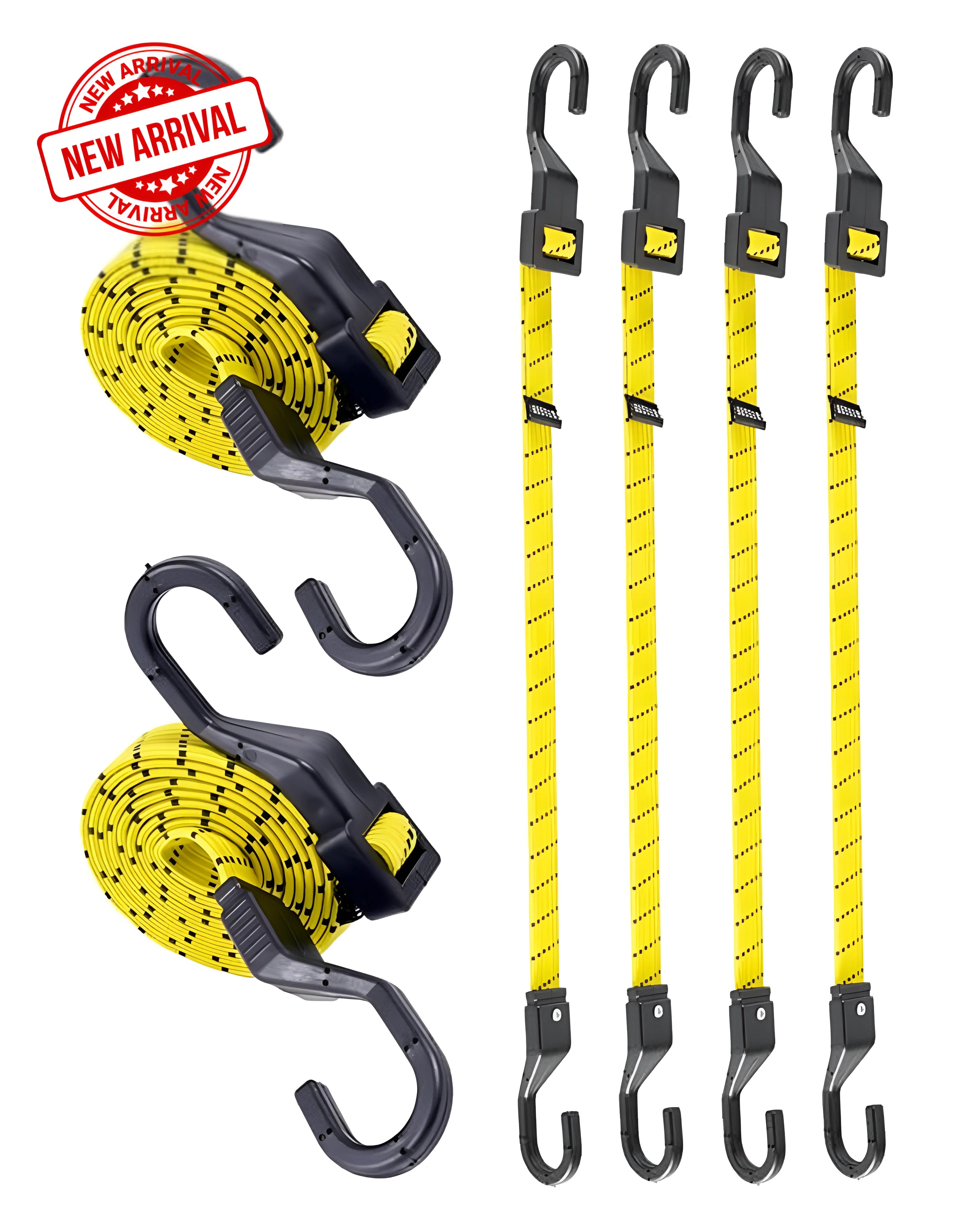 Stop wasting time with slow bungee cords! Meet LuckyStraps Flat Adjustable Bungee Cords – 3X faster, 2X stretchier, and built to last! With a genius single-bar buckle, you can adjust from 7.8” to 48” in just 2 seconds—no tools, no frustration. Made with Thai latex, these cords stretch 2X farther than others, securely holding your gear even on bumpy roads. UV-resistant and paired with durable 3mm steel hooks, they withstand all weather and tough conditions. Available in sizes from 12” to 100”, they’re perfec