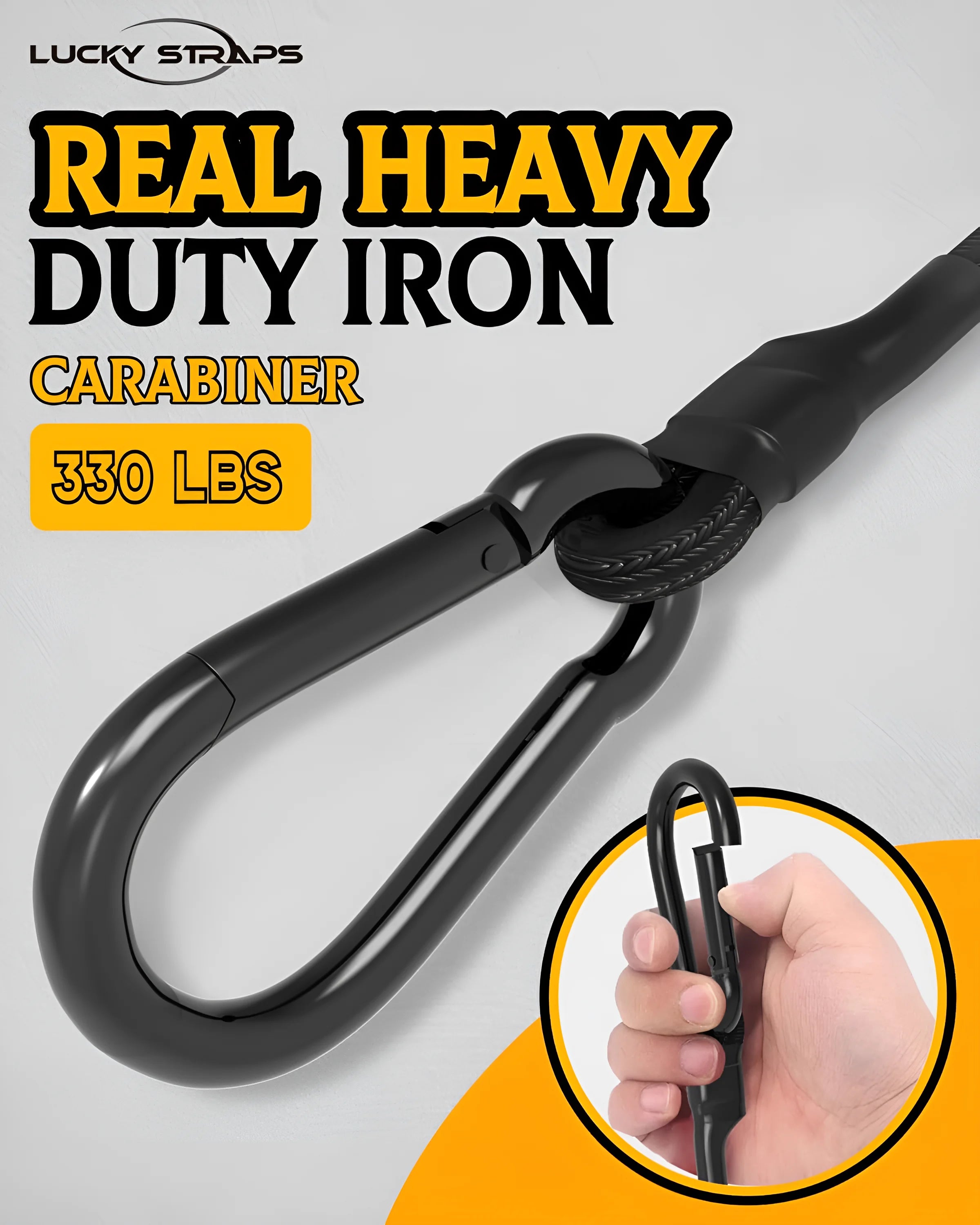 Lucky Straps Heavy-Duty Carabiner Bungee Cords with 190 Lbs (86.18 kg) Max Break Strength (8 Pieces)