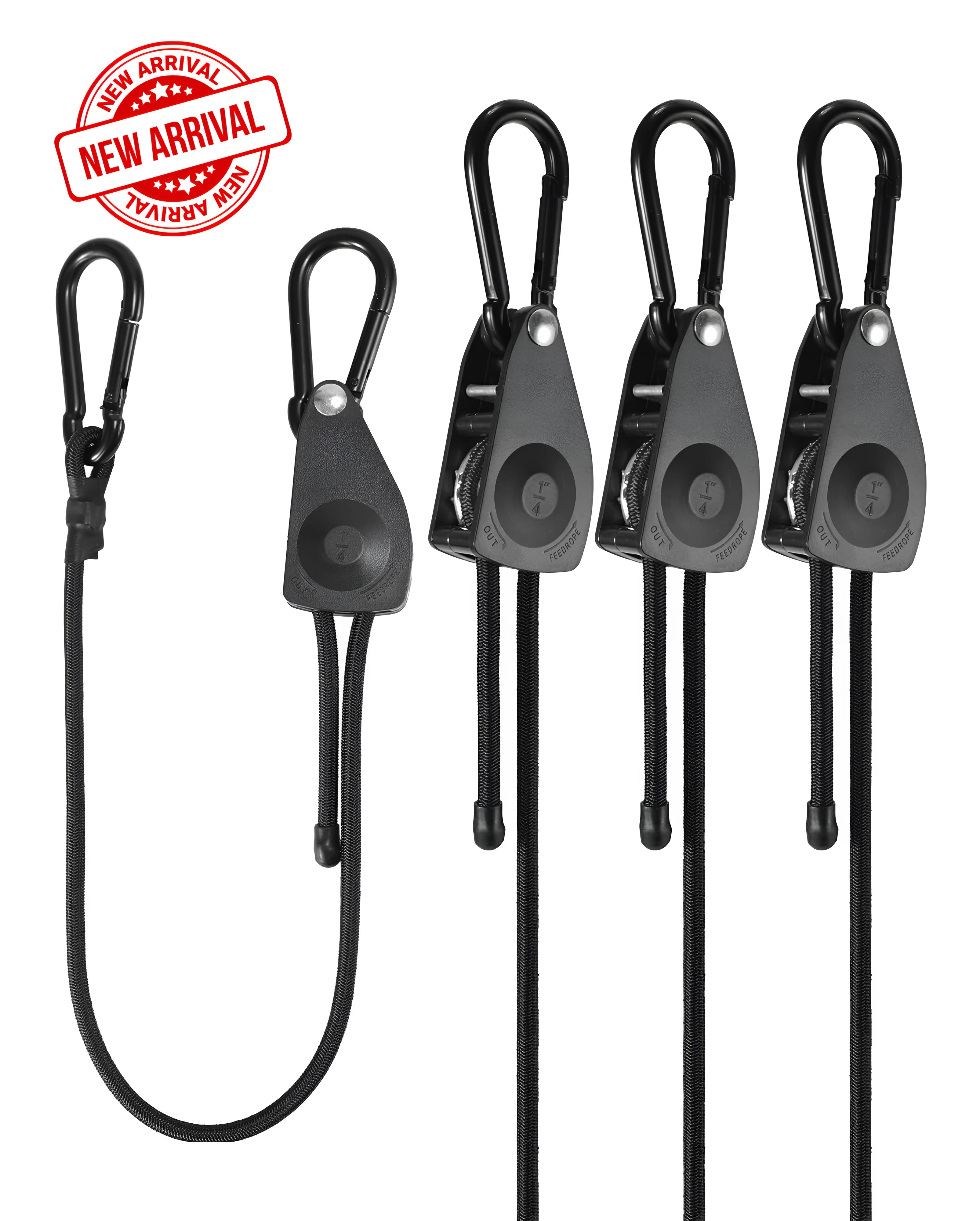 Secure your cargo with Lucky Straps Heavy Duty Adjustable Carabiner Bungee Cord Hooks – now 2X stronger, smarter, and more versatile! With an upgraded 154 lb break strength, these bungee cords hold your gear tight, from tools to luggage, without slipping or shifting. The easy-to-use ratchet system adjusts from 7” to 80” with one hand, saving you time and hassle. The rust-proof, weather-resistant carabiners are tough enough for any challenge, and the UV-resistant, super-stretch Thai latex keeps your gear sec