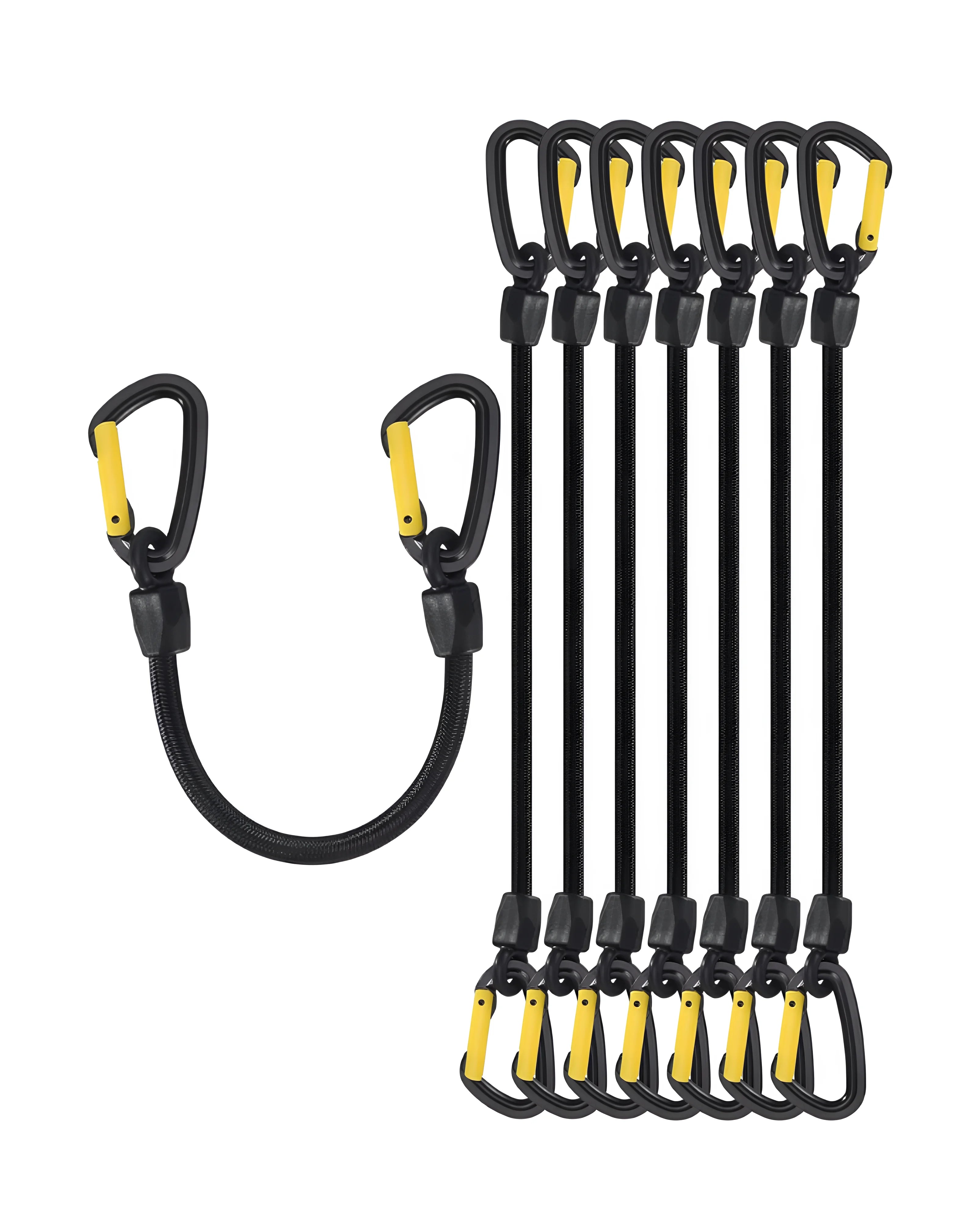 Tired of flimsy bungee cords? Meet LuckyStraps Mini Bungee Cords – 6” powerhouses with D-Ring carabiners, 2X stretch, and UV-armored toughness! These 6” straps stretch to 12”, securing tools, bike racks, kayak gear, and luggage with laser-focused tension. Featuring 77 lb break-strength D-Ring carabiners, they’re strong yet gentle on finishes. Made with super-stretch Thai latex and UV-resistant polyester, they cling tightly, resist the sun, salt, and neglect, and won’t snap or sag.