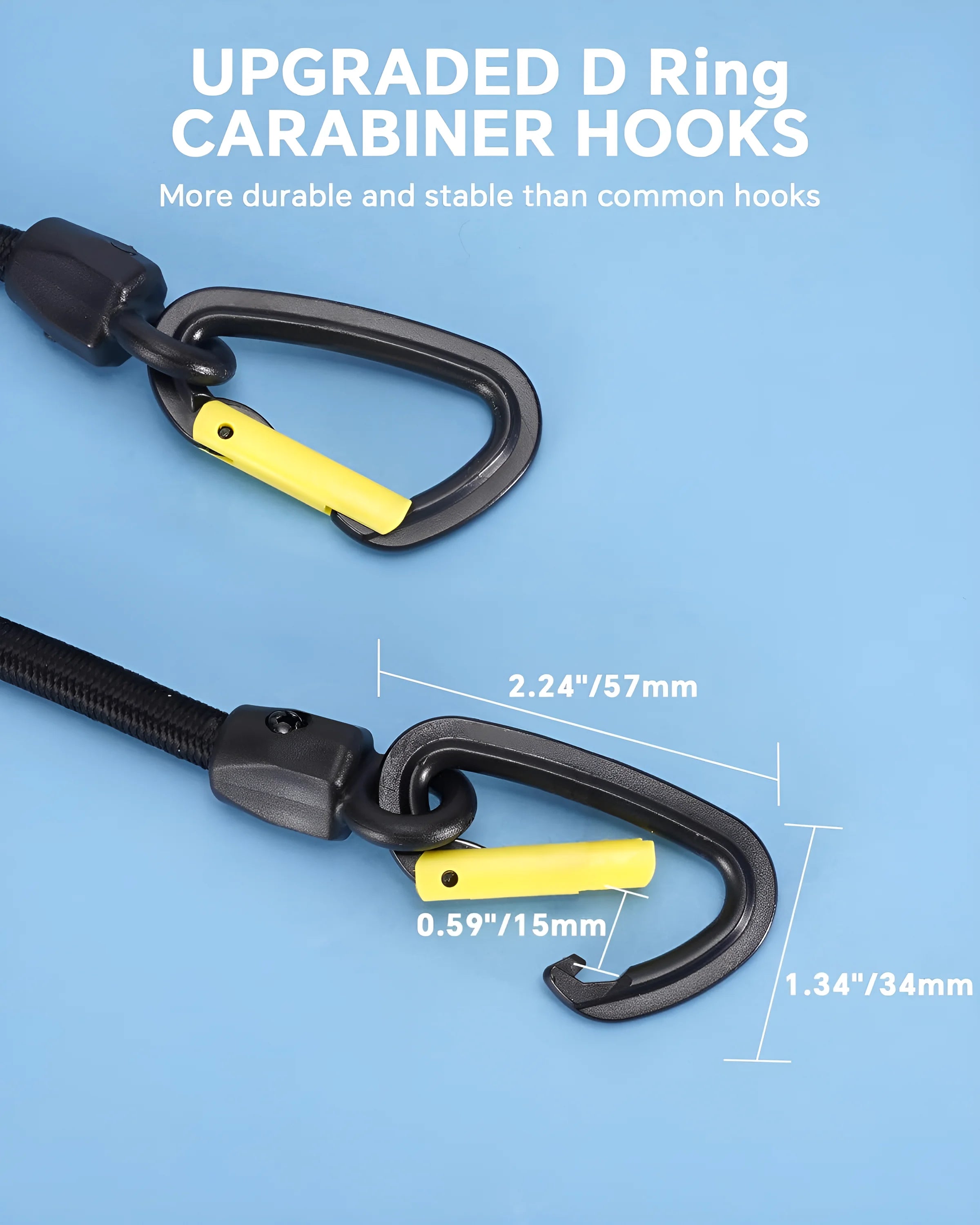 Tired of flimsy bungee cords? Meet LuckyStraps Mini Bungee Cords – 6” powerhouses with D-Ring carabiners, 2X stretch, and UV-armored toughness! These 6” straps stretch to 12”, securing tools, bike racks, kayak gear, and luggage with laser-focused tension. Featuring 77 lb break-strength D-Ring carabiners, they’re strong yet gentle on finishes. Made with super-stretch Thai latex and UV-resistant polyester, they cling tightly, resist the sun, salt, and neglect, and won’t snap or sag.